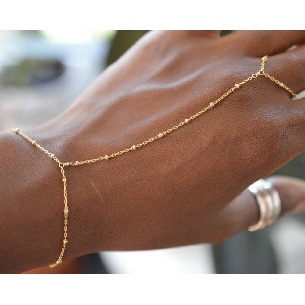 Hand Chain Bracelet Women OS Gold Satellite Bead Boho
